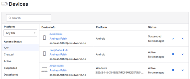 Devices oversigt